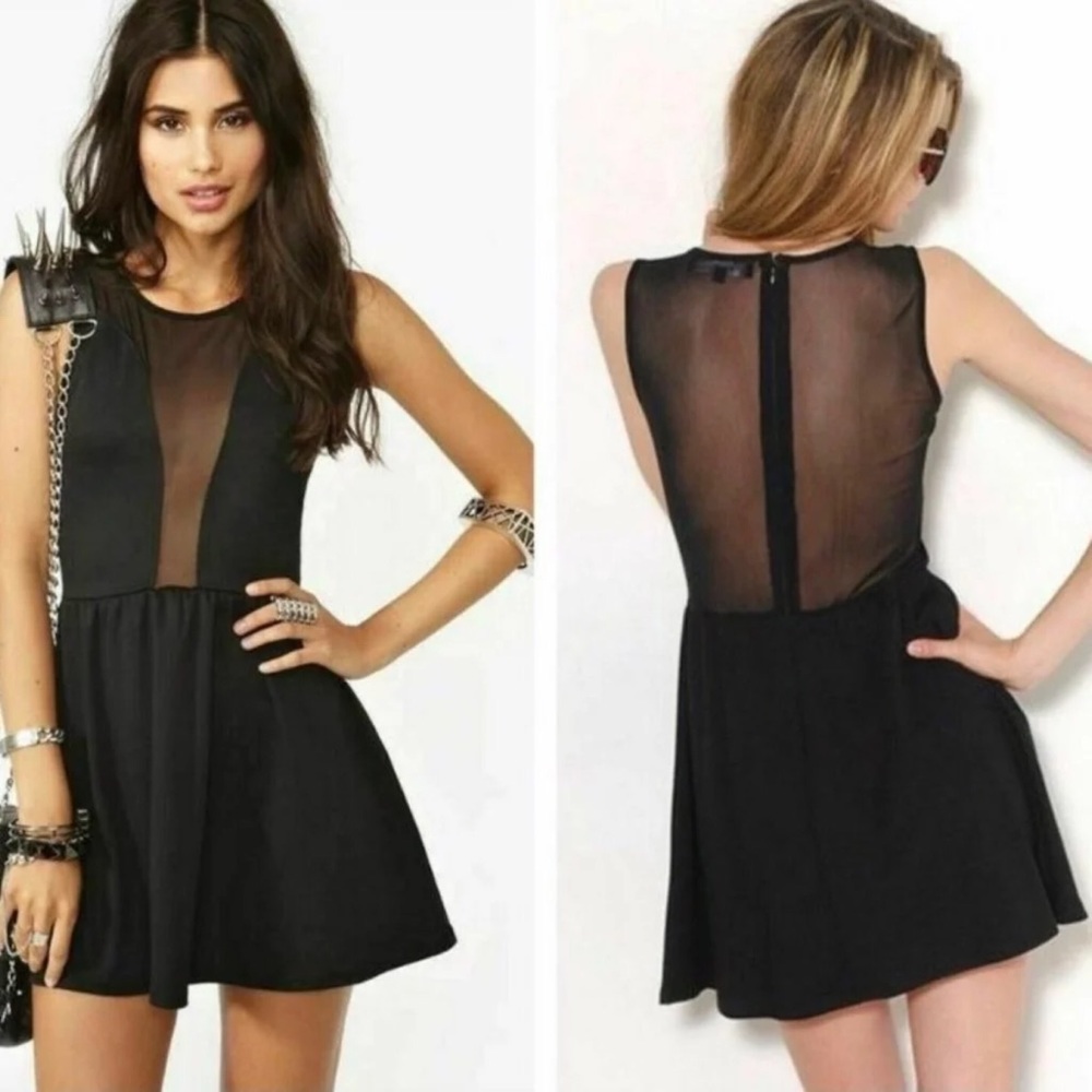 For Love & Lemons Illusion Black Semi Sheer Mini Dress XS